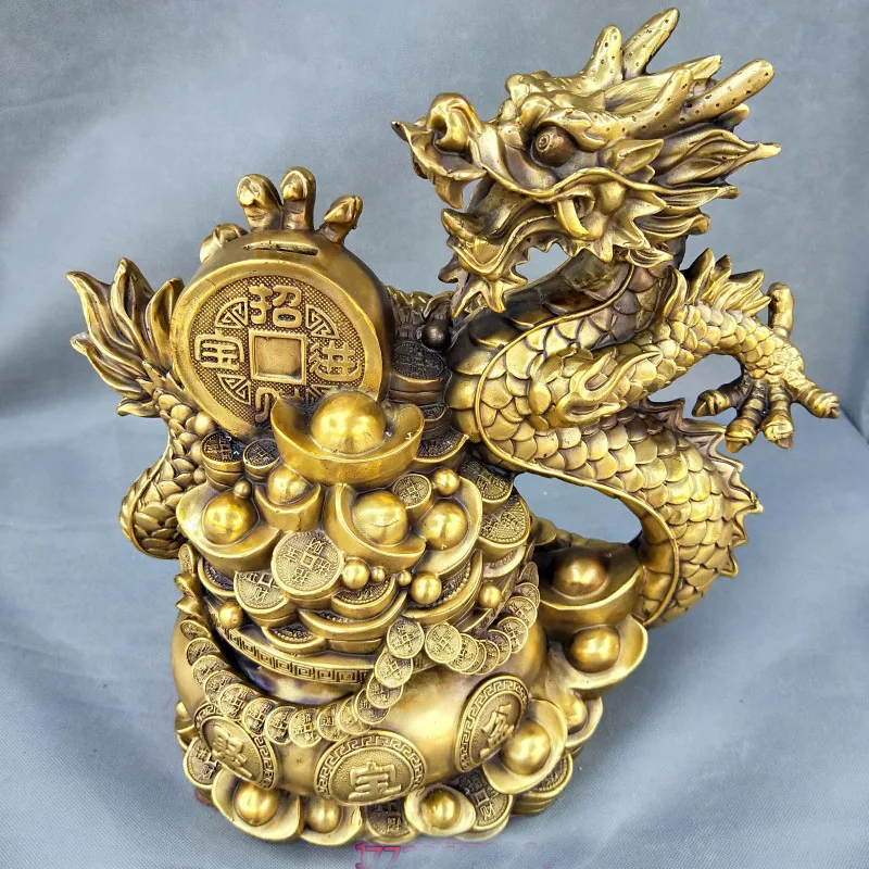 37CM LARGE # HOME Shop hall TOP decoration ART FENG SHUI Business Good luck bring in wealth Drawing Money royal dragon Statue | Дом и сад