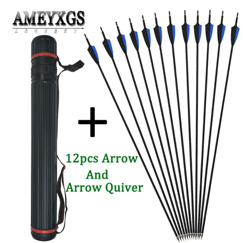 

12pcs 500 Spine 30" Mix Carbon Arrow Replaceable Arrowhead With Arrows Quiver For Archery Practice Hunting Shooting Accessories
