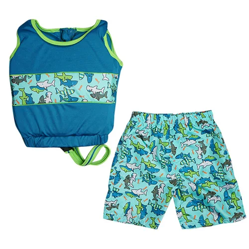 Green Sharks Megartico life vest kids swim trainer suit for children boys toddler float aids sharks girls life jacket vest 2 pieces set - Цвет: Green Sharks