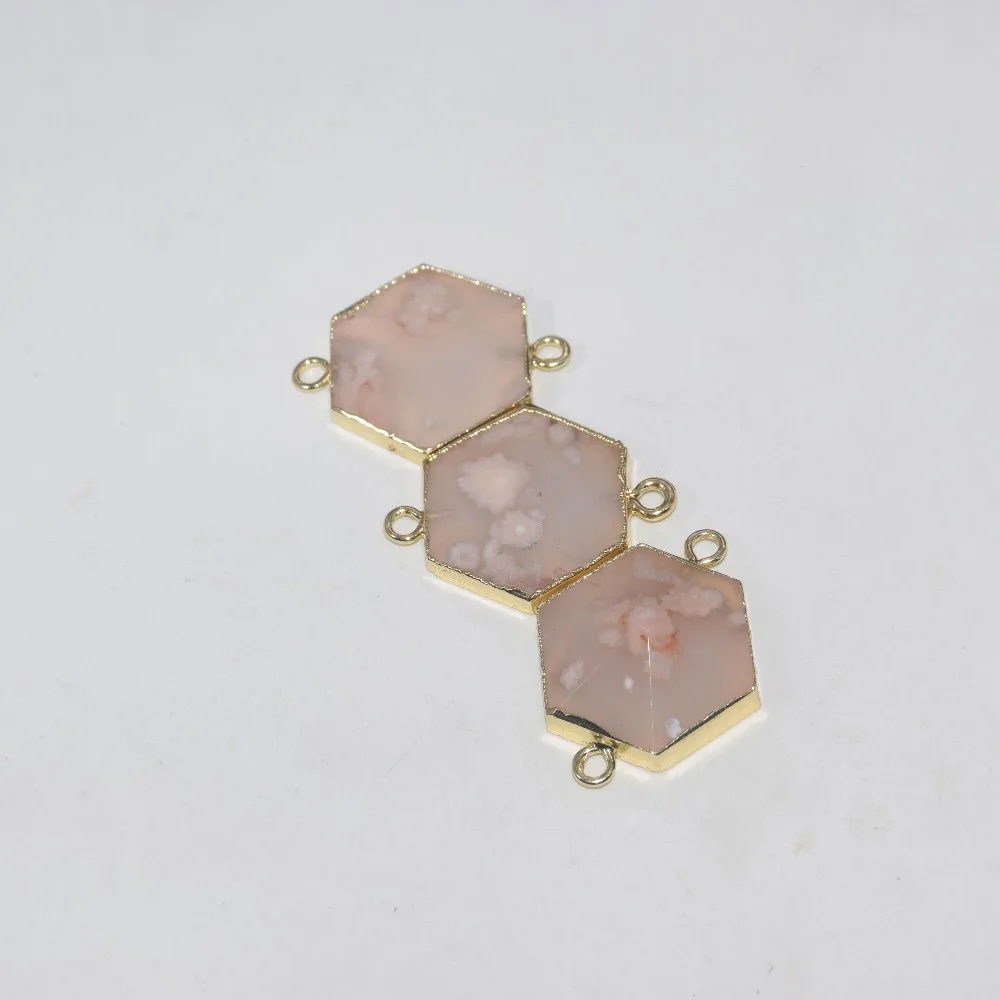 

2021 Natural Cherry stone gossip connector for jewelry making 2021 necklace Hexagonal Gem Stone charm Pendant for women gift