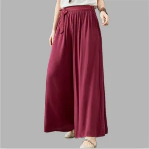 Новинка 2021, Летние Женские однотонные длинные брюки, тонкие хлопковые льняные свободные удобные брюки с широкими штанинами, зеленые и хаки