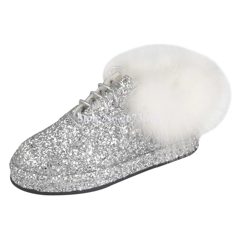 luxury rhinestones casual shoes lace up bling fur decoration flat crystal paillette cozy women new | Обувь