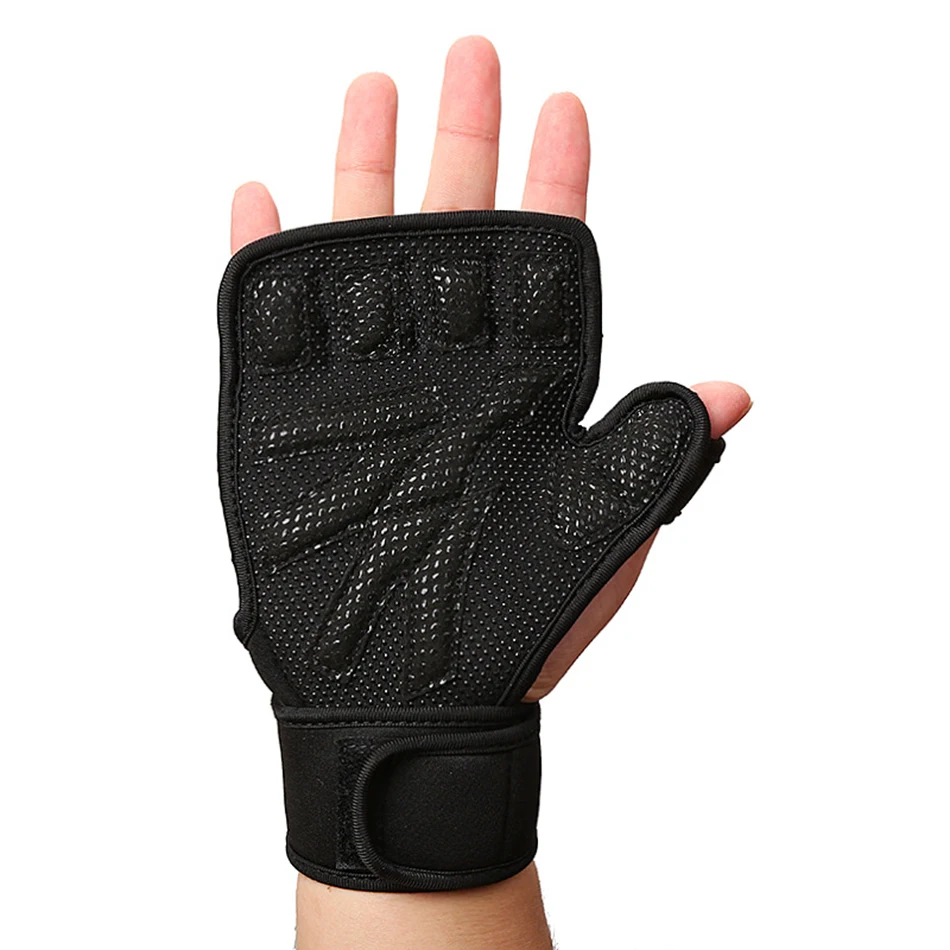 WorthWhile Half Finger Gym Fitness Gloves Hand Palm Protector with Wrist Wrap Support Crossfit Workout Power Weight Lifting