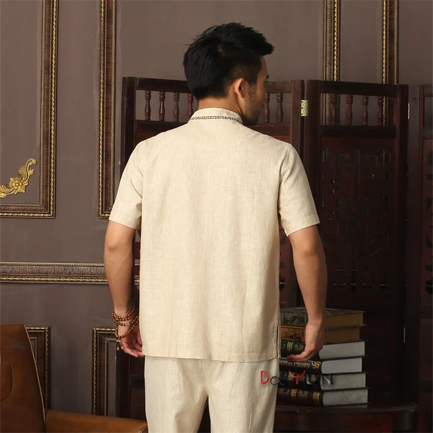 Горячая Распродажа Китайская традиционная Мужская рубашка из хлопка и льна в 17