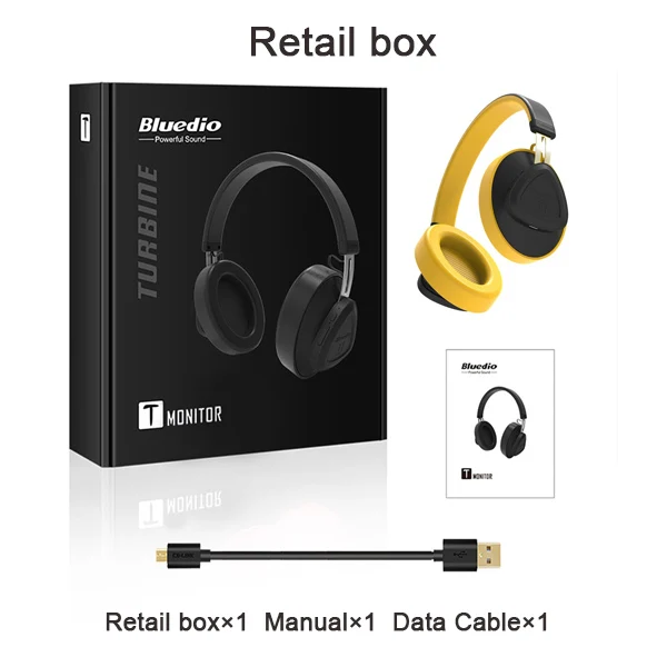 yellow retail box Bluedio TM Bluetooth наушники с микрофоном BT 5,0 через ухо Беспроводная студийная гарнитура складные наушники для мобильного телефона - Цвет: yellow retail box