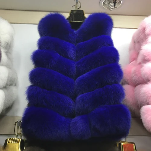 blue Горячая Распродажа, женский жилет из натурального Лисьего меха, осенне-зимний качественный теплый жилет из натурального Лисьего меха, женский жилет для натуральный мех лисы - Цвет: blue