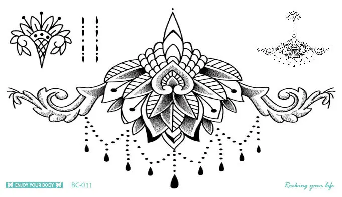 Водостойкая Временная тату наклейка большого размера с кисточками в виде лотоса