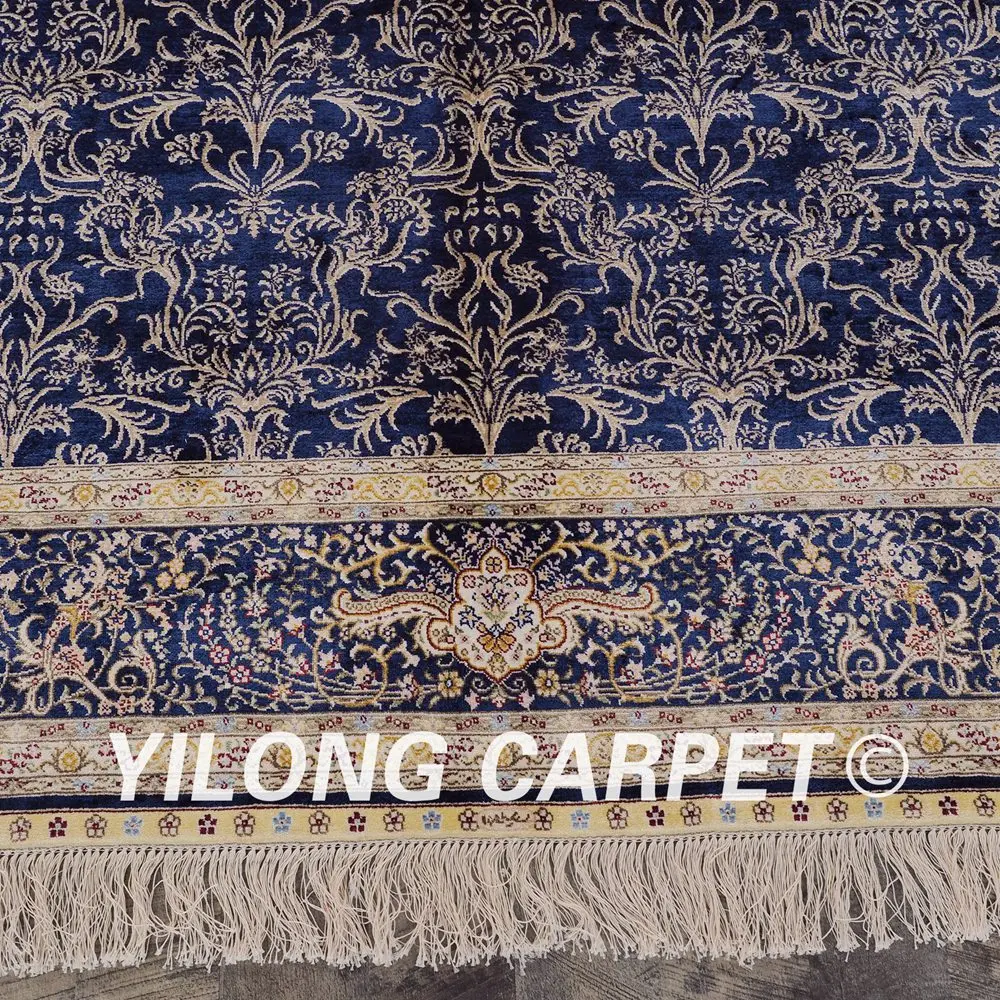 Yilong 5 'x 8' шелк на шелке восточные местности синие шелковые Коврики ручной