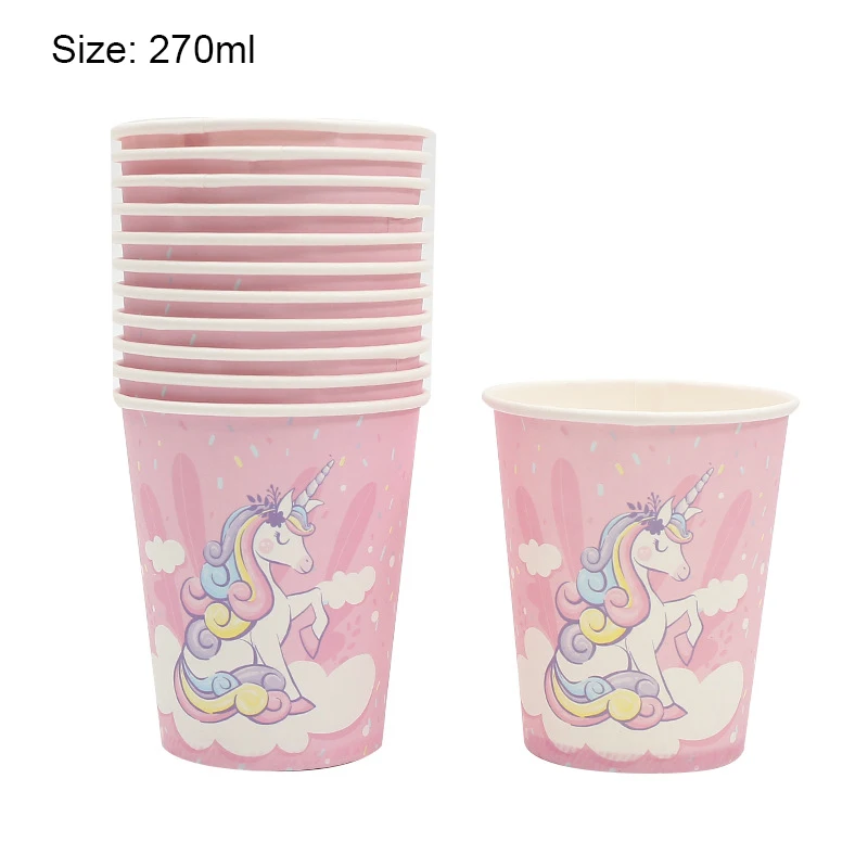 cups 12pcs 12 шт Розовый Единорог для детского праздника в честь Дня Рождения принадлежности для детей детские одноразовые чашка тарелка салфетку соломы тянуть флаг вечерние Декор - Цвет: cups 12pcs