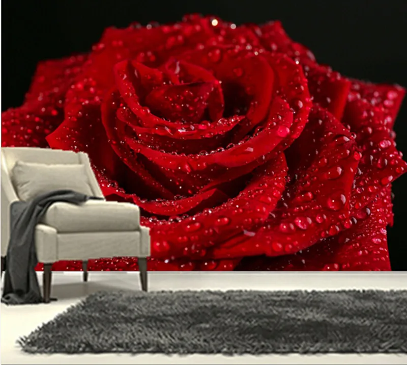 3D фотообои на заказ Красивые Романтические красные розы бисер обои для гостиной