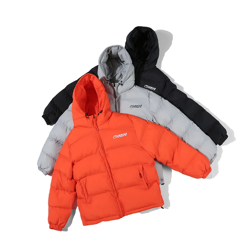 Мужские парки с капюшоном буквенным принтом зимние черные оранжевые серые