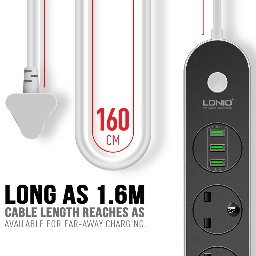 LDNIO SK3661 Настольный удлинитель питания три USB 250V Номинальное напряжение зарядное