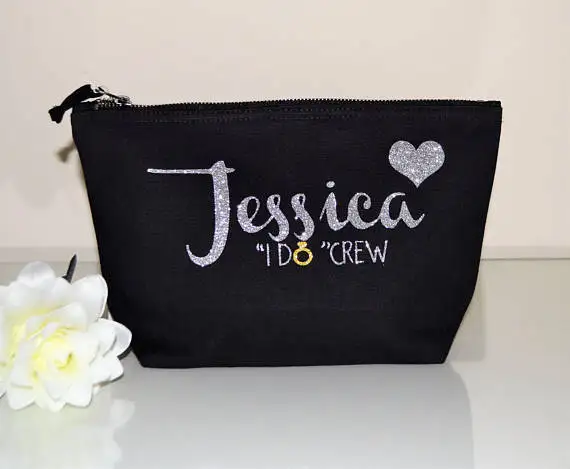 

personalize I do crew wedding bride Bridesmaid Make Up comestic vanity Bags Makeup kits maid of honour pouches birthday gifts