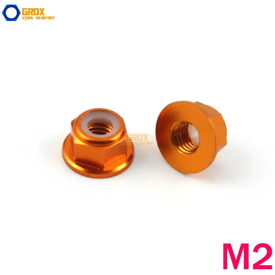 

12 Pieces M2 Orange Hex Flange Nylon Lock Nut Aluminum