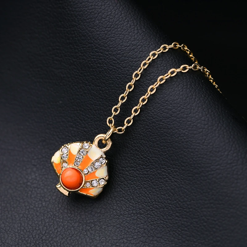 Cute Marine Jewelry Short Necklace Female Chic Enamel Shell Shape Pendant Orange Trendy Charming Gift | Украшения и аксессуары