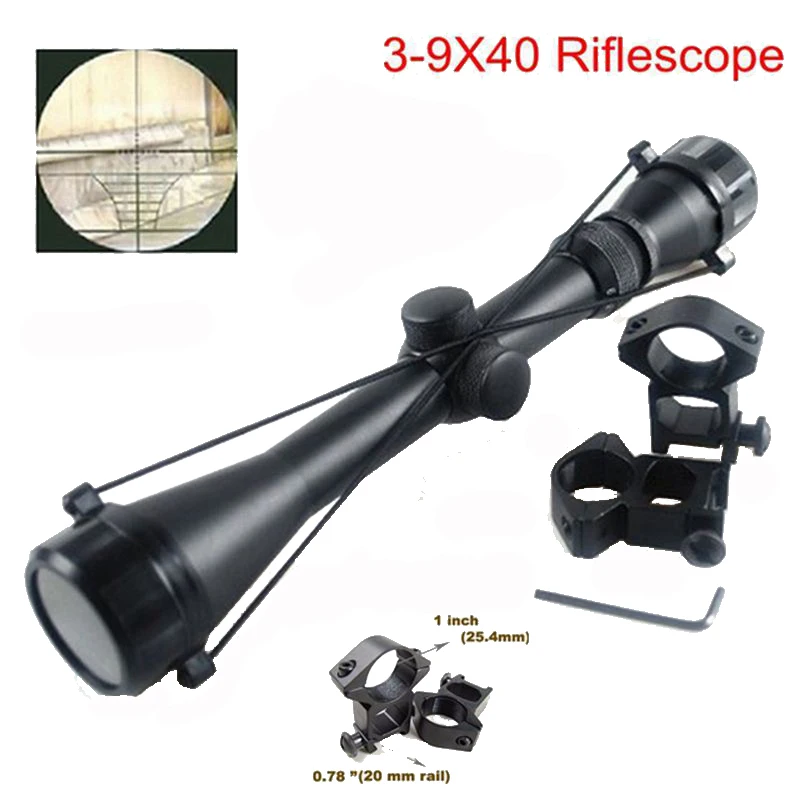 

3-9x40 Hunting Mil Dot Air Rifle Gun Tactical Scope Telescopic Sight + 20mm / 11mm Rail MOUNTS Optical Hunting Shooting Sight
