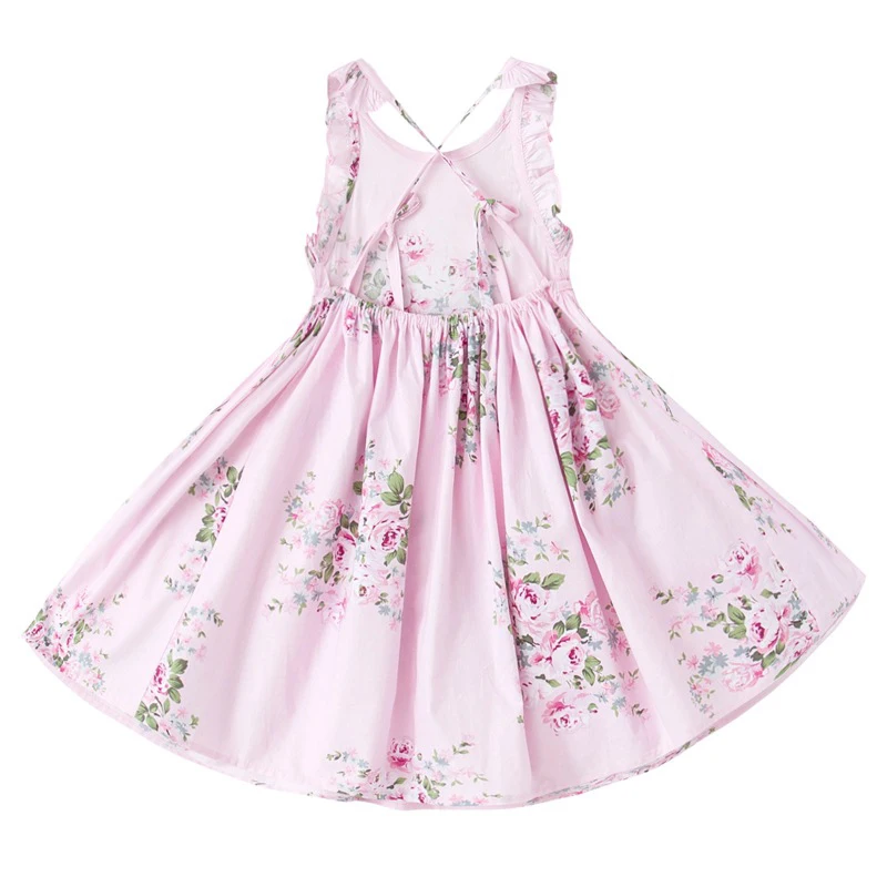 Elegant Summer Girls Princess Dresses Floral Birthday Party Dress Teenager Cotton Flounce Strap Infant Children Beach Clothes | Детская