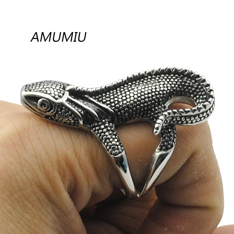 AMUMIU Модные мужские кольца 316L ювелирные изделия из нержавеющей стали мужские кольца винтажные подростковые ящерицы HZR028