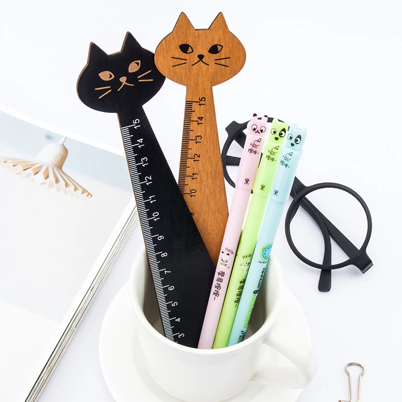 

2pcs 15cm Cute Cartoon Cat Rulers Kawaii Stationery Novelty Kids Gift Student School Stationery Measuring Drawing Tool