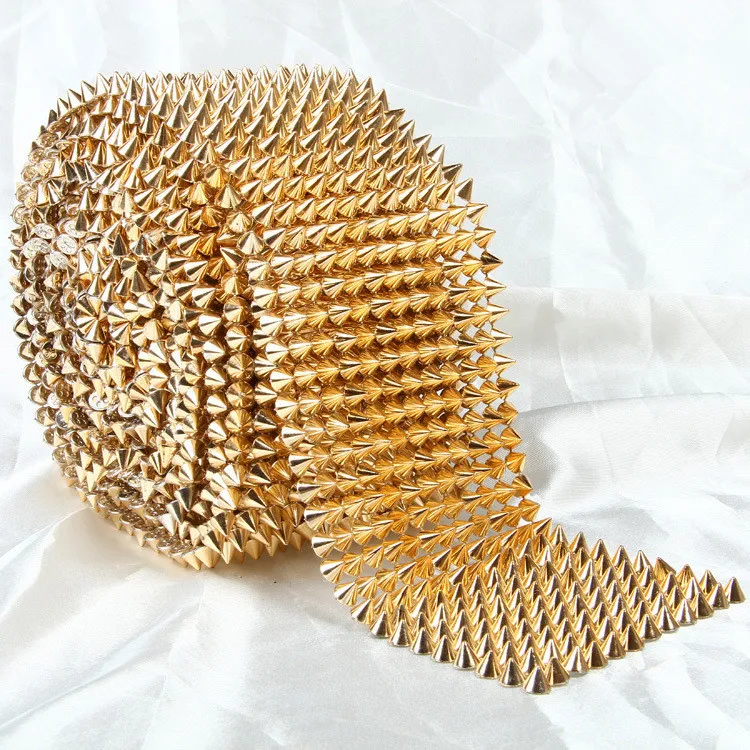 14 рядов золотые шипы заклепки Пластиковые Стразы отделка сетки фотоотделка 1 ярд