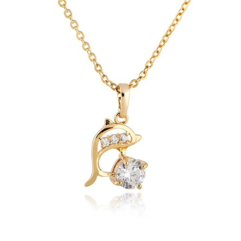 Brokenstone Trendy Gold Dolphin Crystal Necklace for women jewelry choker | Украшения и аксессуары