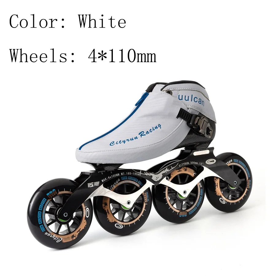 white 4-110mm Cityrun скоростные роликовые коньки европейский размер 30-44 углеродное волокно Профессиональные коньки для соревнований 4 колеса гоночные коньки - Цвет: white 4-110mm