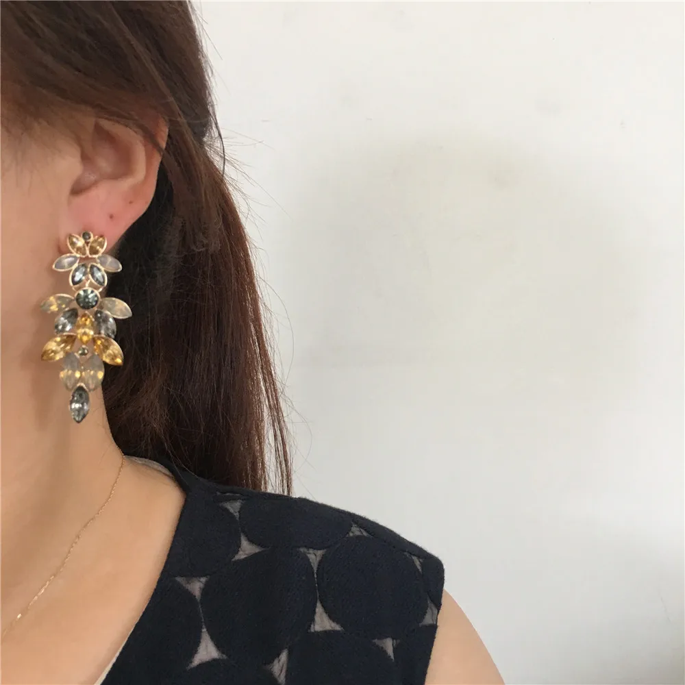 Pretty gold color plating yellow and black tone Stone Tree drop earrings for women statement | Украшения и аксессуары