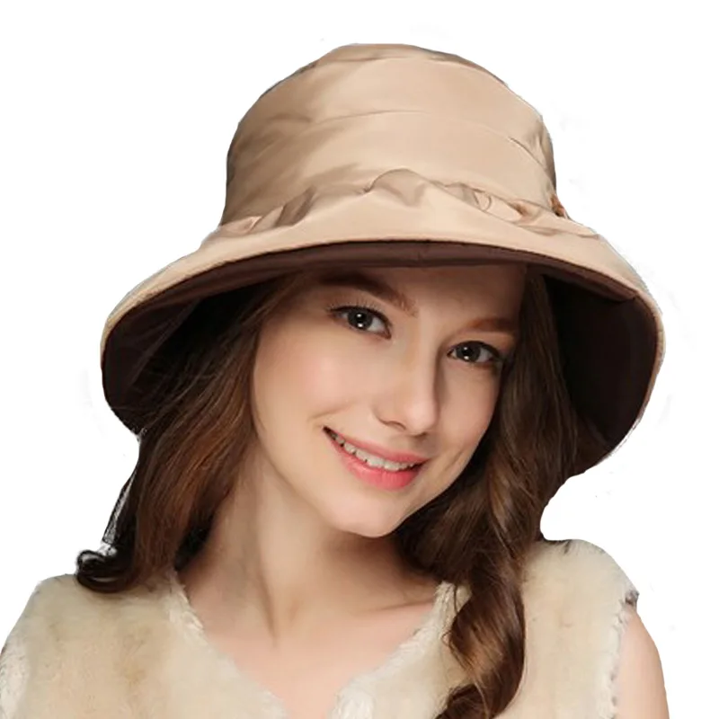 Apricot Beige FS, зимние шапки с широкими полями для женщин, складная теплая Кепка, элегантная женская винтажная шапка с бантом, утолщенная двухслойная шляпа-федора - Цвет: Apricot Beige