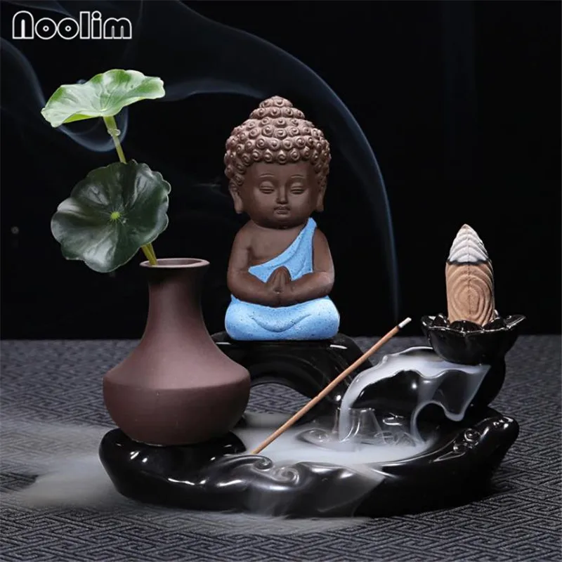 Маленький Будда керамический обратный поток благовоний горелка Зеленый завод