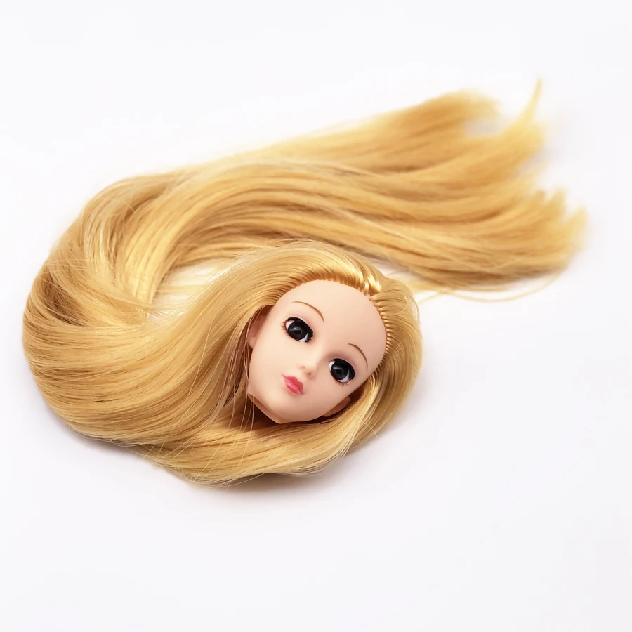 Кукла голова, 3D настоящие глаза макияж с кудрявыми прямыми густыми волосами Аксессуары для DIY косплей 1/6 Кукла Барби подарок игрушки для девочек