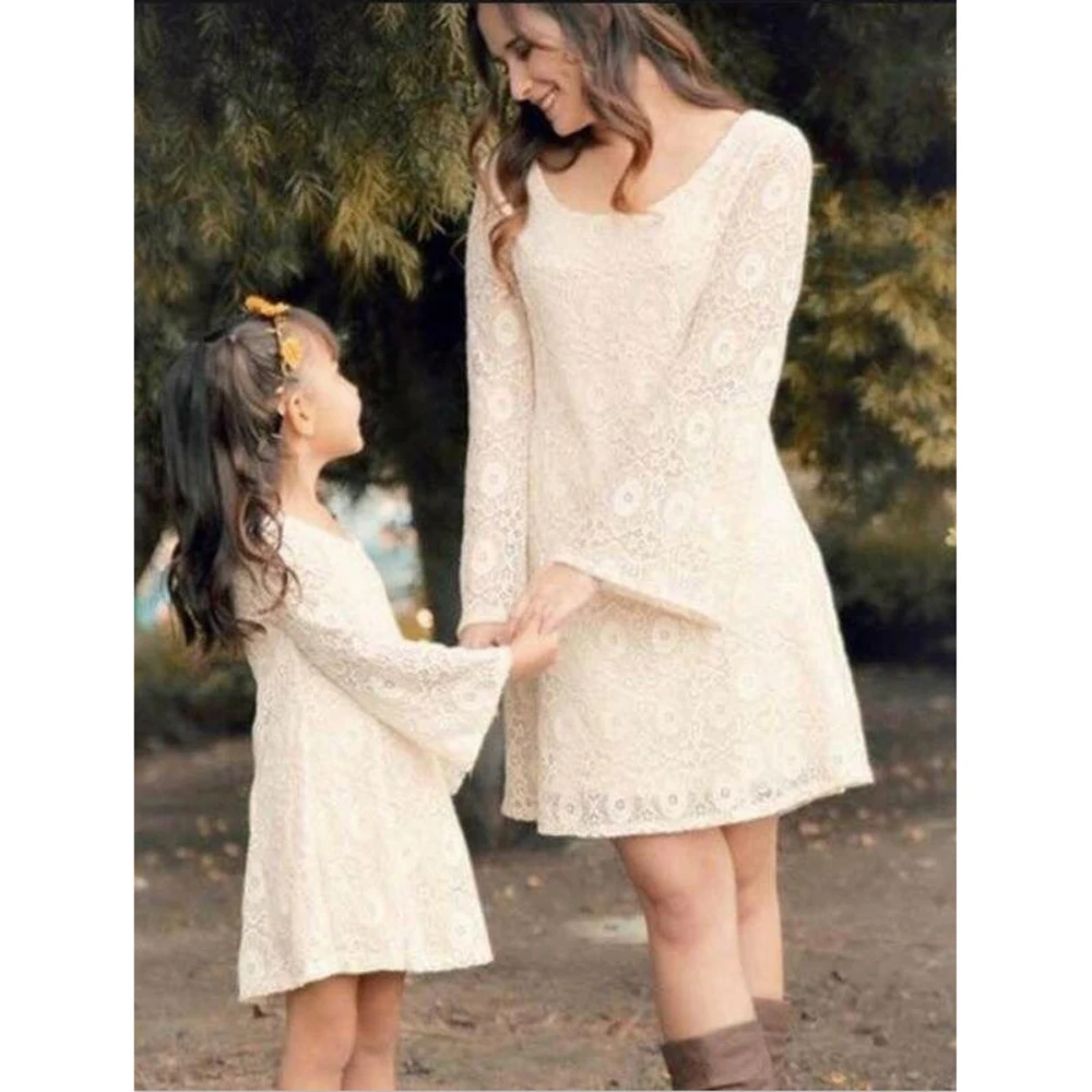 Элегантное кружевное семейное платье для мамы и дочки лето 2019 г. Семейные