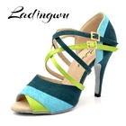 Женские замшевые танцевальные туфли Ladingwu, коричневые, зеленые, для бальных танцев, латиноамериканских, сальсы
