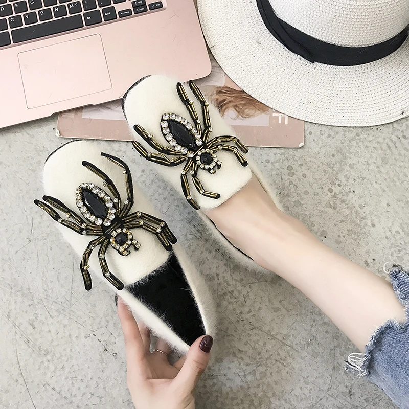 Кристалл паук мягкое дно меховые Мокасины новая зимняя обувь на плоской подошве