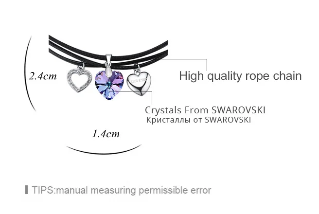 3 шт. наборы кристаллов от Swarovski Love ожерелья с фигуркой сердца для женщин