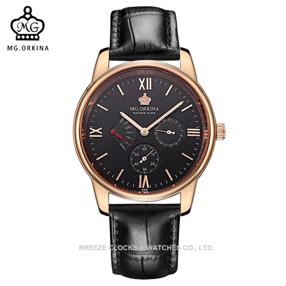 

MG.ORKINA Genuine Leather Clock Women 40MM Analog Wrist Watch Sapphire Crystal Watches Women Fashion Watch 2016
