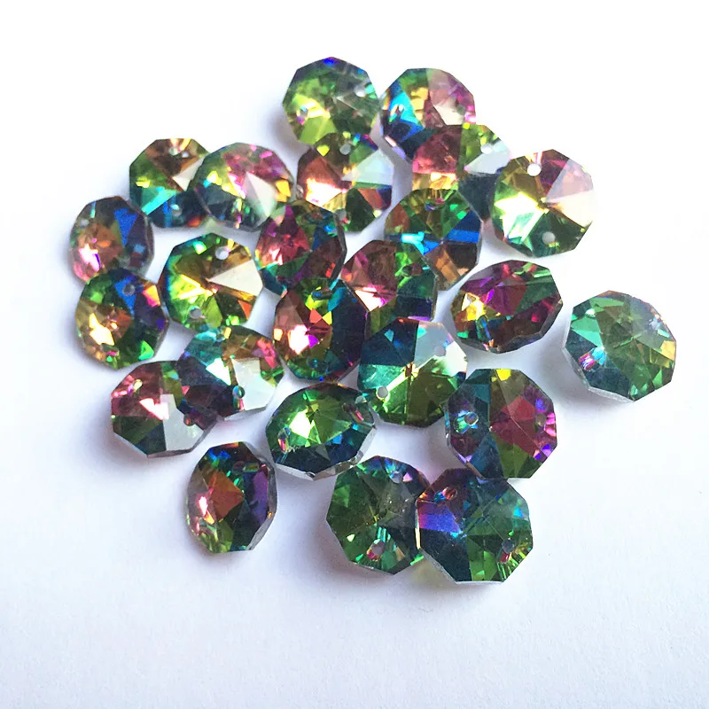 100 шт./лот 14 мм радужные хрустальные люстры восьмиугольные бусины в 2 отверстия