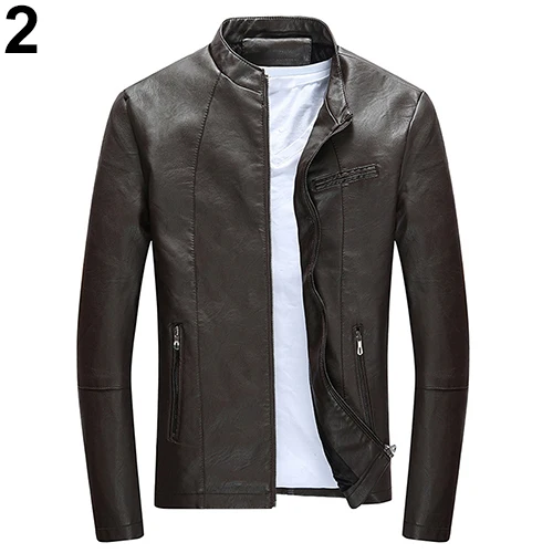 Мужская модная зимняя повседневная приталенная куртка из искусственной кожи с