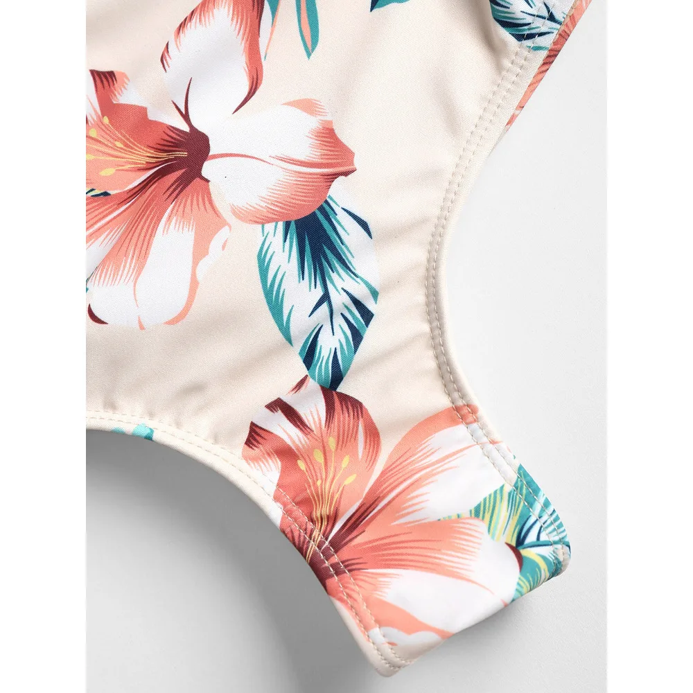 

ZAFUL High Waist Bikini High Rise Knotted Women Swimsuit Floral Scrunch Bikini Swimwear Scoop Neck Padded Biquni Bathing Suit