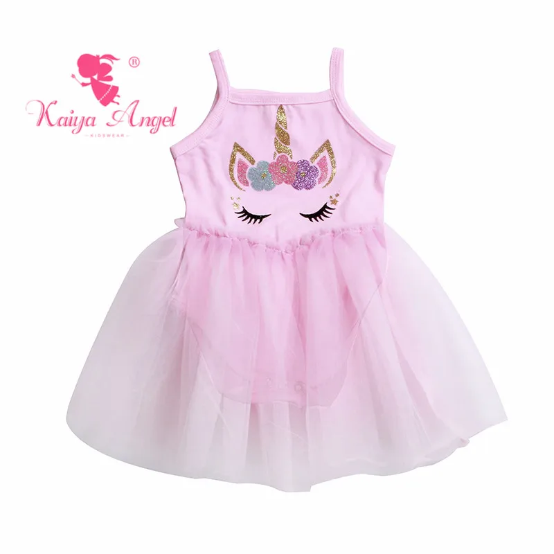 Kaiya Angel 2018 NB-8T Хлопковое платье с единорогом для маленьких детей светло-розовое