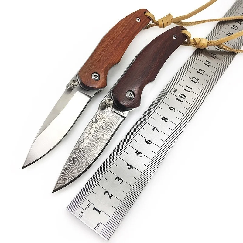 Дамасский карманный складной нож с фиксированным лезвием деревянная ручка