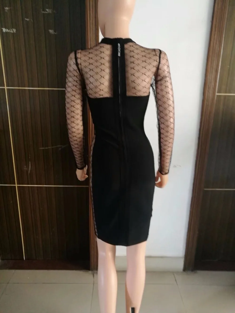 2018 новые черные длинные рукава Круглая горловина сетки комплект из двух