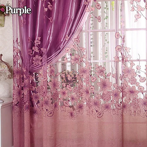 Романтический Цветочный Принт Тюль Чистой Voile Пелерина Панель Двери Делитель