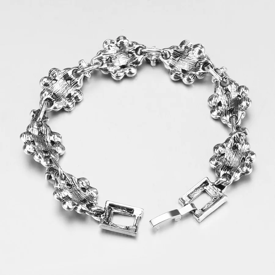 Kinel браслет с шармами для женщин серебристые черные кристаллы цветок Ретро