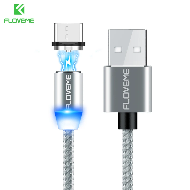 1 Plug 1Silver Cable FLOVEME светодиодный Magentic type-C USB кабель для samsung Galaxy S9 S8 Note 8 магнитное зарядное устройство 1 м плетеный кабель type-C для Oneplus Macbook - Цвет: 1 Plug 1Silver Cable