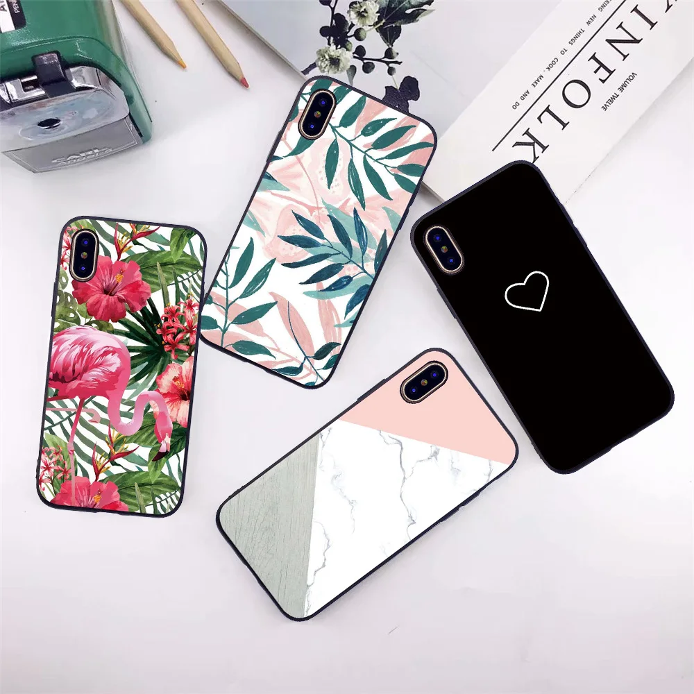 Чехол для телефона iPhone Xs Max XR X красивые цветы листья Фламинго Любовь Сердце
