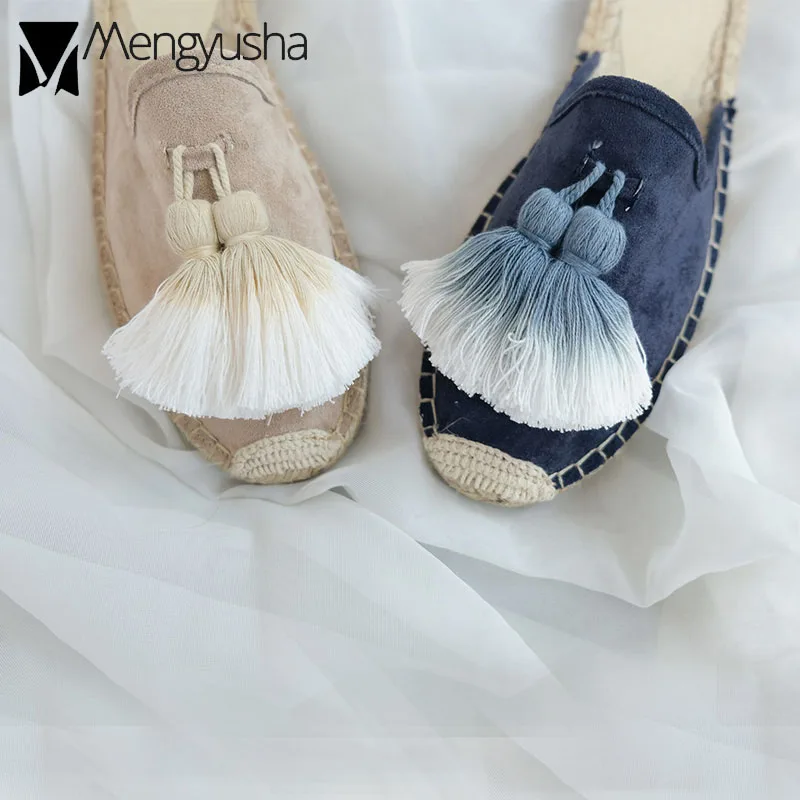 Ручная работа кисточка слипперы для рыбака женские бархатные Mules вышитые летние