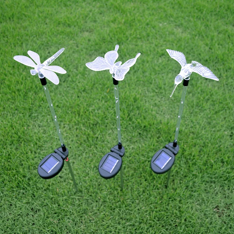 

3pcs LED solar lawn lamp garden decorative lights 6LED pole light dragonfly / hummingbird / butterfly outdoor lighting