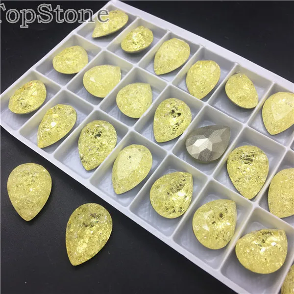 213IC jonquil TopStone K9 Ледяной цветок 10x14 13x18 мм стеклянный кристалл в форме слезы необычный Камень Pointback капли Стразы ювелирные изделия бусины без отверстий смешанные - Цвет: 213IC jonquil
