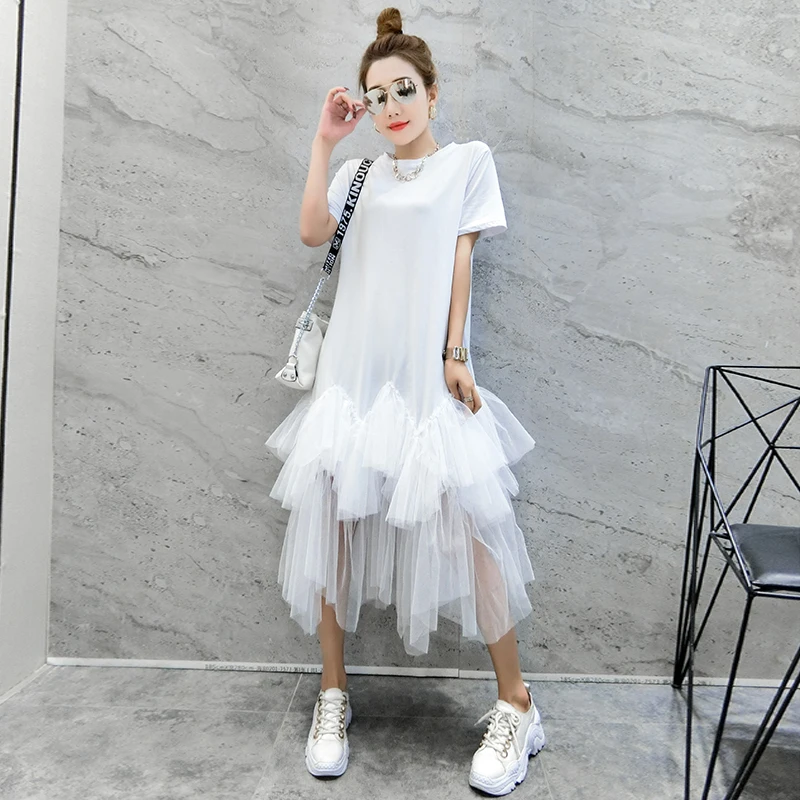 Летнее Повседневное платье Для женщин с О-образным вырезом черный белый цвет