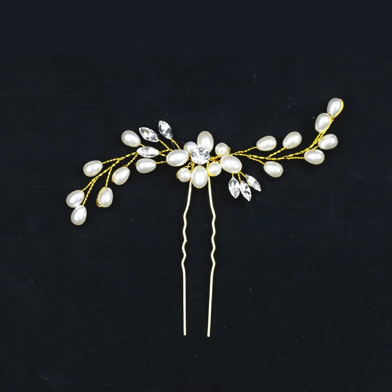 Gold Wedding Hairpins Pearl Bride Hair Jewelry Accessories Flower Bridal Ornament For Women | Украшения и аксессуары